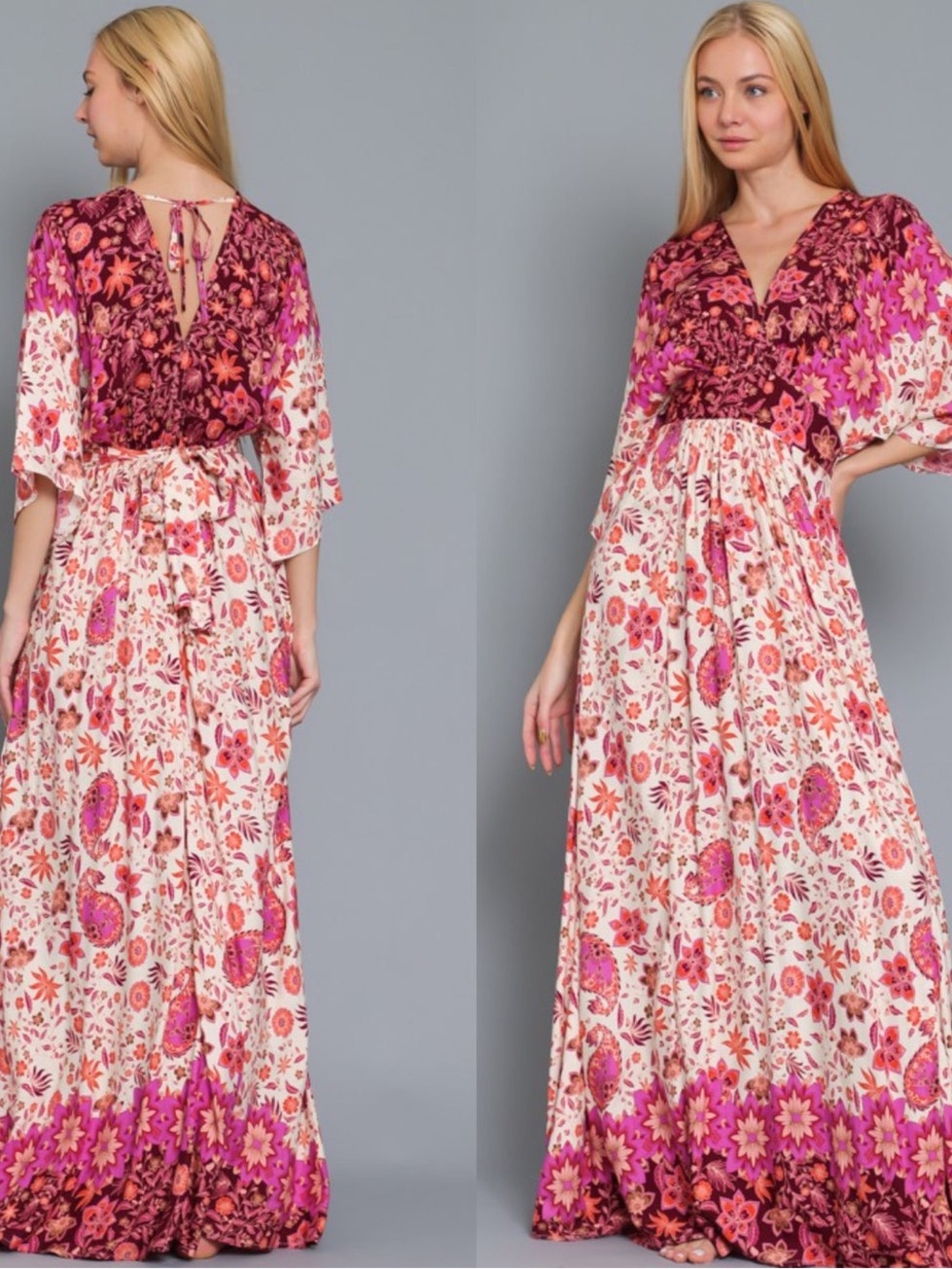 Aakaa Pink and White Floral Maxi Dress M